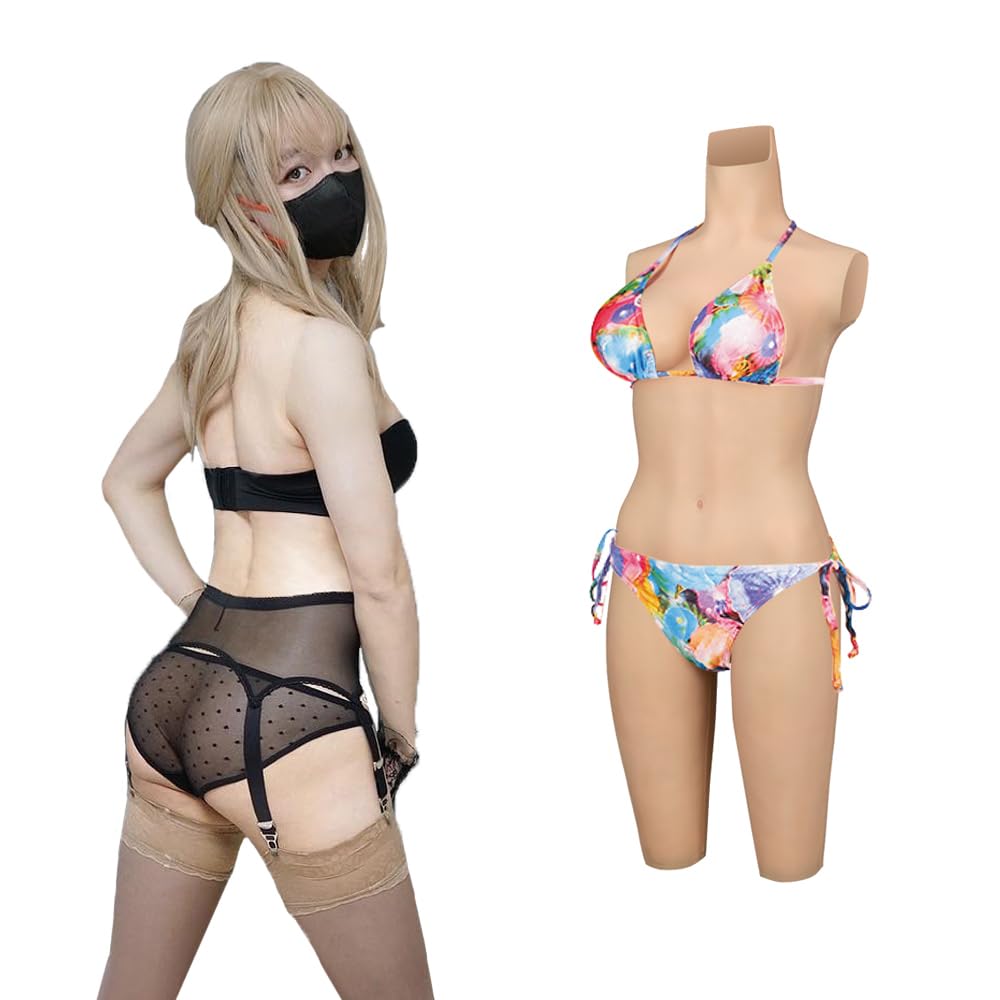 Peikey Faux Sein Silicone Body Gainant Réaliste [Recouvrement Partiel] Combinaison Intégrée avec Pantacourt en Silicone pour Travesti Cosplay, Remplissage en Silicone Liquide