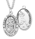 Heartland Men's Sterling Silver Saint Christopher Baseball Medal – Made in USA, Custom Chain Options, Ideal Present for Athletes, Baseball Players, and Sports Enthusiasts