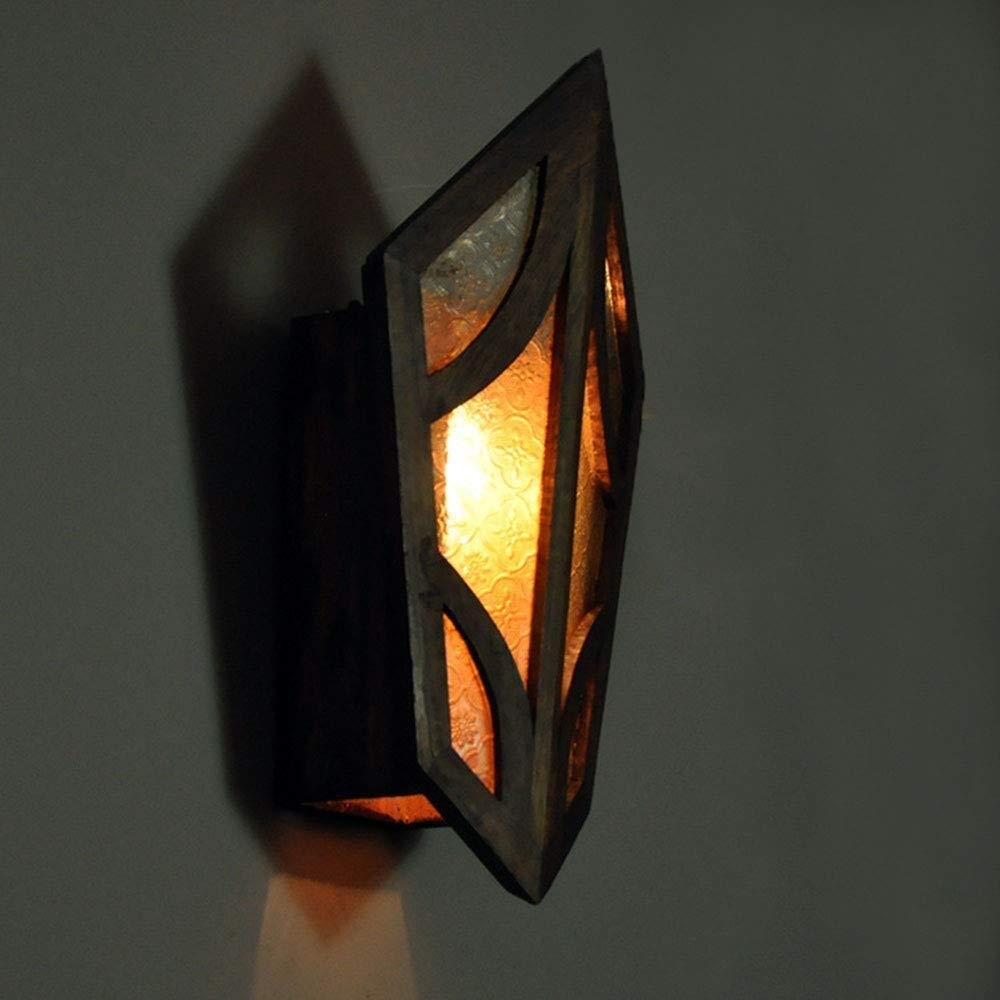 Lampada da Parete del Sud-EST Asiatico Arti Decorative Artigianato Lampada da Parete corridoio Decorato Ristorante Bar Corridoio corridoio in Legno massello E27 Applique Lanterna in Vetro Apparecchio