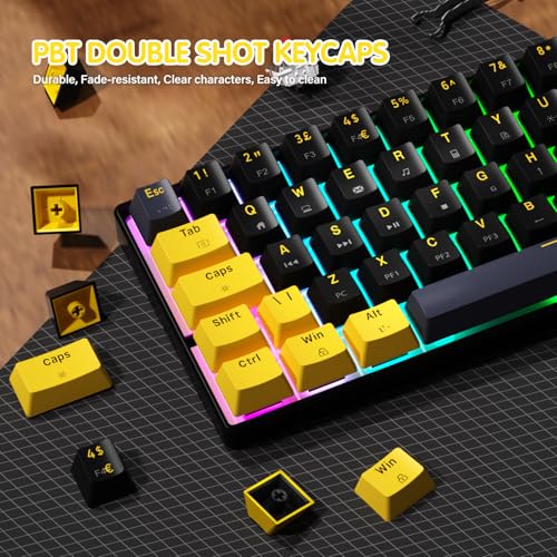 ZIYOULANG MK21 Klawiatura Mechaniczna do Gier, 60% Kompaktowy Layout UK, Mini Przewodowa Klawiatura 61 Przycisków z Hot-Swap, RGB Lighting, Anti-Ghosting, Czerwony Switch dla PC, MAC - Czarna Gwiazda