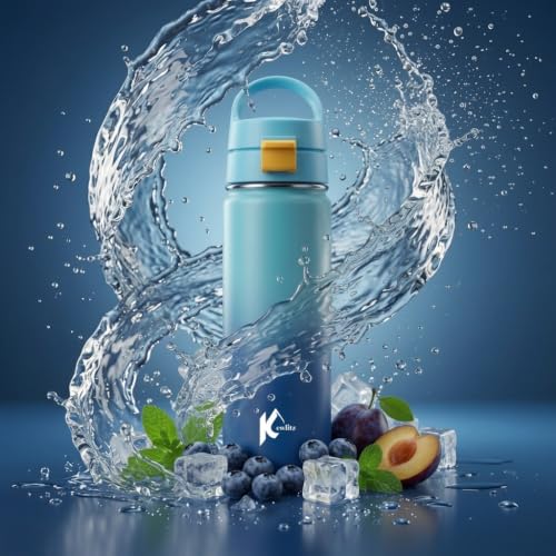 Image of Insulated Stainless Steel Water Bottle 24oz (Blue Sky) - Double Wall Vacuum Wide Mouth Water Bottles with Carrying Lid - BPA Free Leak-Proof Flask for School, Sports & Travel