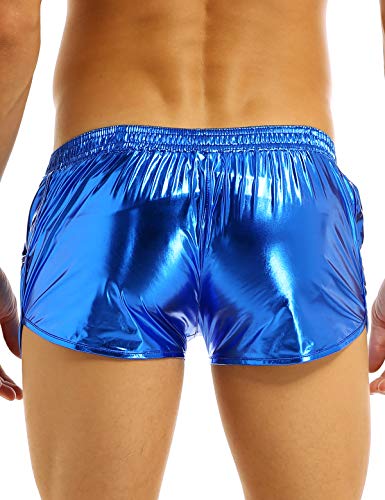 Lejafay Men's Shiny Metallice Leather Loose Sport Shorts Hot Pockets Boxer Stretchy Short Pants4