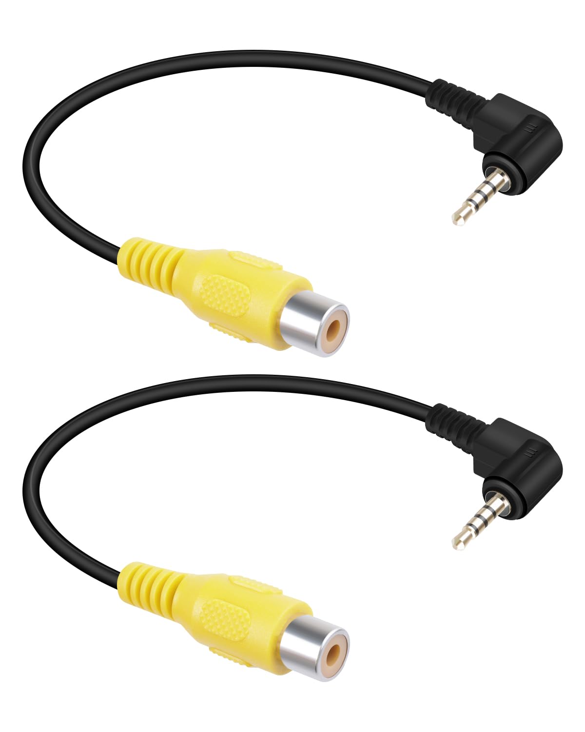 RIIEYOCA Aux 2.5mm to RCA Cable,90 Degree Right Angle 2.5mm TRRS Male to RCA Female AV-in Video Adapter Cord for Car Backup Reverse Rear View Camera,GPS Navigator（0.2m/2Pack