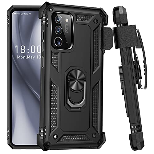 for Samsung Galaxy Note 20 Ultra Case with Belt Clip Holster Ring Holder, Military Grade Protection Cover[Fit for Magnetic Car Mount] Shockproof Anti Scratch Case for Galaxy Note 20 Ultra (Black)