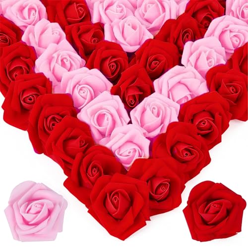 Image of 100Pcs Real Looking Pink Ombre Artificial Rose Flower Heads, Foam Fake Roses for DIY Wedding Decorations Baby Shower Centerpieces Home Party Valentine's Day Mother's Day Decor