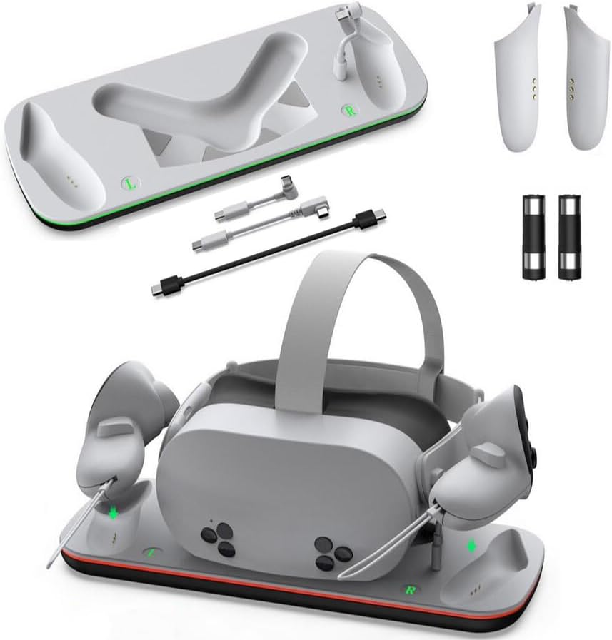 Coyktonty Charging Dock for Meta Quest 3S/Meta Quest 3 VR Headset & Controllers, Support PD Fast Charging,with 2 Rechargeable Batteries, Type-C Cable