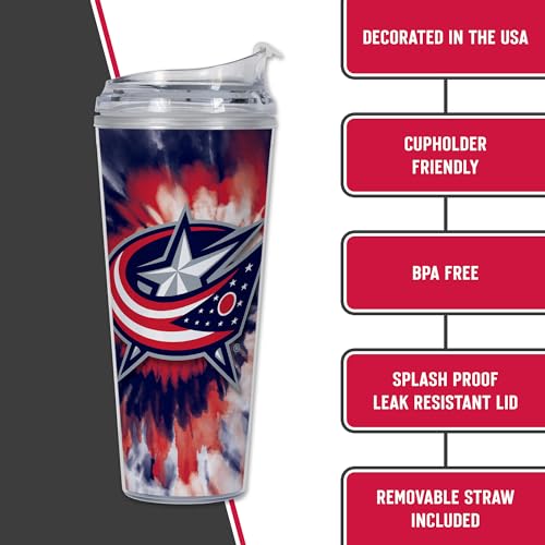 Image of Rico Industries NHL Hockey Team Color Tie Dye 24oz Metallic Acrylic Tumbler with Hinged Lid, Officially Licensed Double Wall Tumbler with Straw