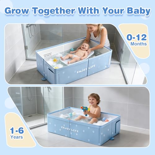 Image of Toddler Bath Tub for Shower, Foldable Baby Bathtub, Portable Kids Bathtub & Collapsible Bathtub for Toddlers 1-8, Infant Newborn, Travel Baby Bath, Banera para Bebe, Blue