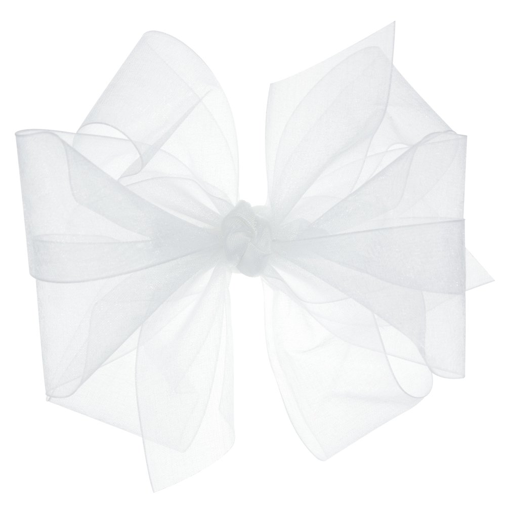 Wee Ones Girls' Organza Double Hair Bow on a WeeStay Clip with Satin Knot Center, Medium, White