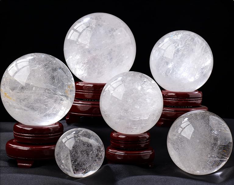 NIBHZ Esfera de Cristal de Cuarzo Transparente Natural con Soporte, Bola de Cristales Reales, decoración de Bola pequeña de Cuarzo Transparente, Bola de Cuarzo Transparente,6.8 in