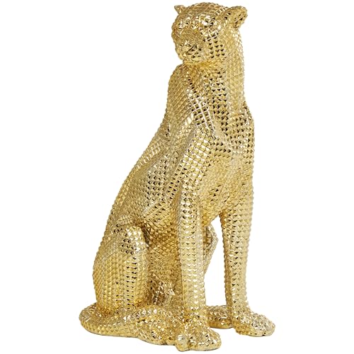 Deco 79 Escultura de Resina de Leopardo Sentado con Textura de faceta de Diamante, 9 x 13 x 21 Pulgadas, Color Dorado