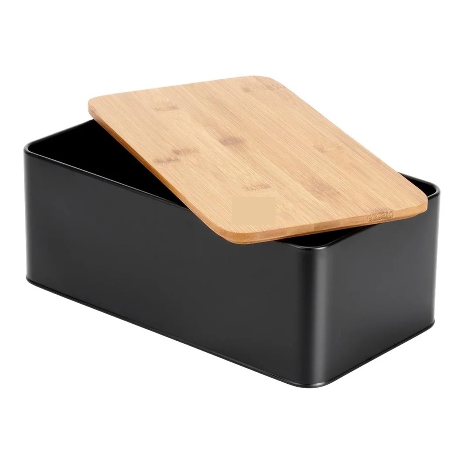 Portapane In Metallo Con Tagliere In Bambù Nero 33x18x13 Cm Contenitori Di Facile Accesso