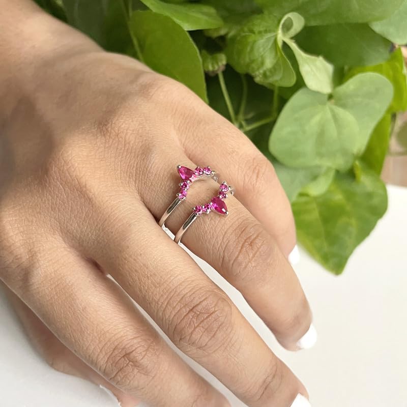 Red Ruby Crown Shaped Enhancer Guard For Women, 14k Gold Finish Ruby Wrap Ring, Engagement Ring