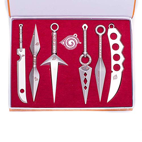 7 Pcs Cosplay Costume Accessories Naruto Ninja Weapon Metal Prop Toy, Necklace