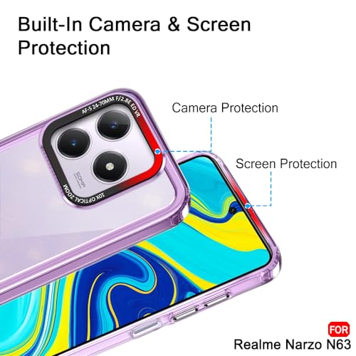 Image of TheGiftKart Hybrid Shockproof Back Cover Case for Realme C63 / Narzo N63 | Stylish Camera Border | Electroplated Buttons | Crystal Clear Hard Back Cover Case (TPU & PC, Purple Bumper)