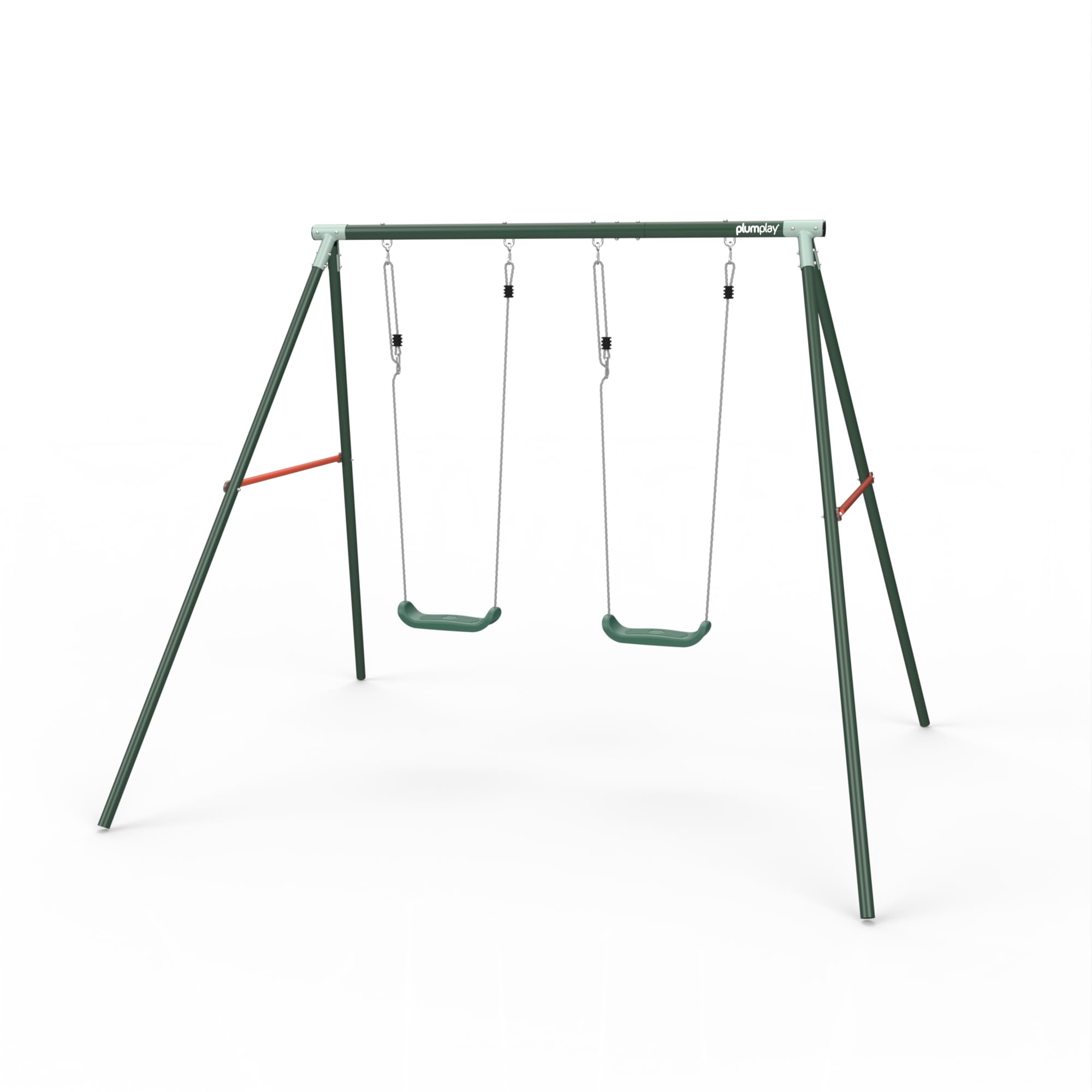 Plum Green Play Metal Double Swing Set Sedna - Heavy Duty Sturdy 2 Seater Garden Swing Frame - Max User 50Kg Per Seat - Height Adjustable (Green)