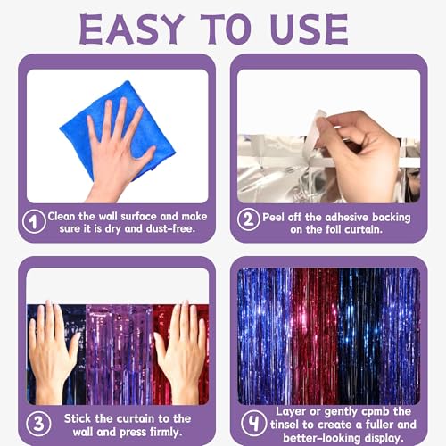 Vagilelf 2 Pack Purple Blue and Red Foil Fringe Curtains for K-pop Themed Birthday, 3.3x6.6 ft Tinsel Backdrop for Demon Hunting Party Decorations – Extra Wide Adhesive Tape & Reusable Thick Streamers by Vagilelf - Used condition - Image 5
