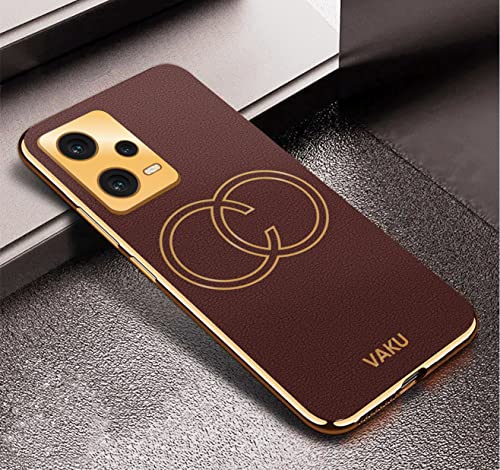 Image of Vaku Luxos Skylar Back Cover Case for Xiaomi Redmi Note 12 5G with Leather Pattern Design Gold Electroplated Soft TPU Cover| Shockproof Protective Case - Brown