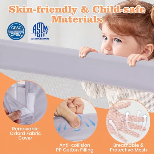Image of BABY JOY Bed Rails for Toddlers, Extra Long, Swing Down Safety Bed Guard for Convertible Crib, Folding Baby Bedrail for Kids Twin, Double, Full Size Queen & King Mattress (47-Inch, Light Gray)