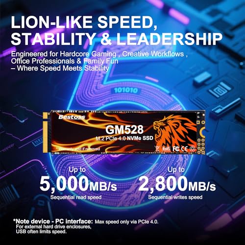 Image of Bestoss 512GB M.2 SSD NVMe PCIe4.0 2280 Internal Hard Drive, Up to 5000MB /s | PCIe 4.0 NVMe M.2 SSD, 3D NAND SLC Cache, SSD for Gaming PC Storage, Business Laptop, Home Entertainment, Creative Workflow