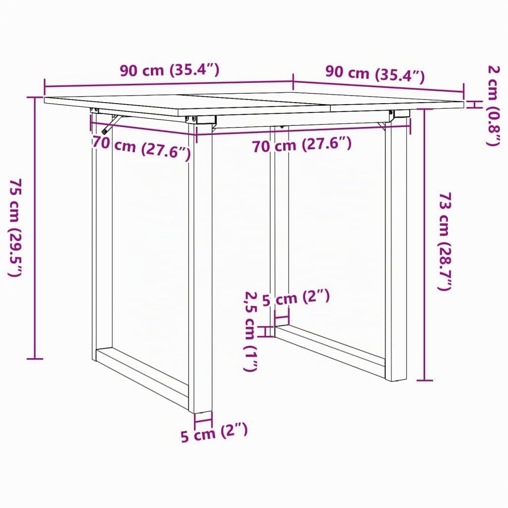 vidaXL Mesa de Comedor Marco O Madera Maciza Pino y Acero 90x90x75 cm