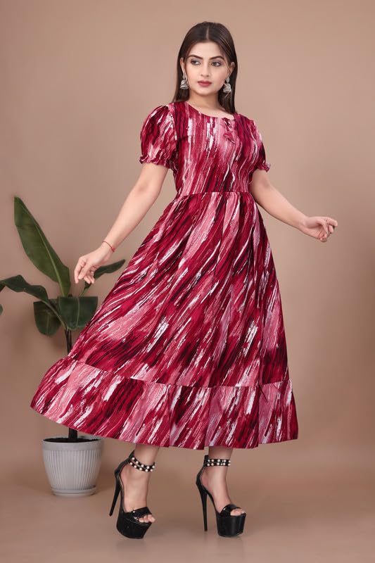 Women Printed Flared Dress with Elegant Fit for Daily and Party Use Flowing Dress-picture-58