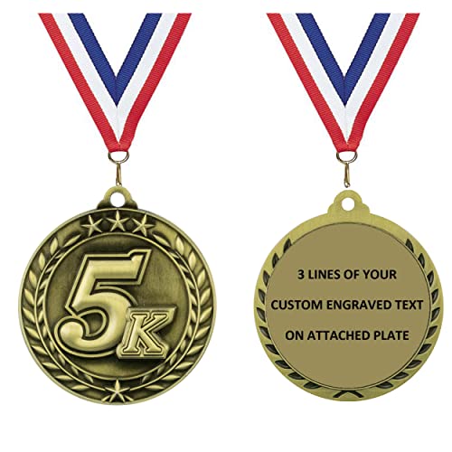 Express Medals Personalized 5K Gold Medal with Red White & Blue Neck Ribbon Award Trophy WAM9 (1)