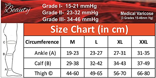 Image of Sira Medical Antiskid Varicose Veins Graduate Calibrated Compression Socks, Stocking Improve Blood Circulation, Varicose Vein, Swollen, Aching Legs, Pain Relief, Edema, Sore Legs, Compression Sleeve with Anti Slip, Grade-I, Unisex, (Beige L)