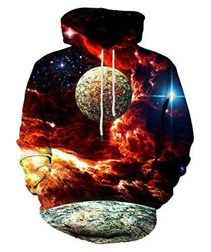 EOWJEED Unisex Realistic 3D Print Galaxy Pullover Hooded Sweatshirt Hoodies with Big Pockets - -