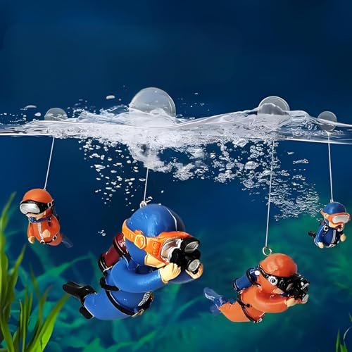 Image of Floating Aquarium Decorations - Diver Fish Tank Floating Decor, Adjustable Floating Fish Tank Accessories for Betta Fish, Cute Aquarium Ornament (Diver Pink)