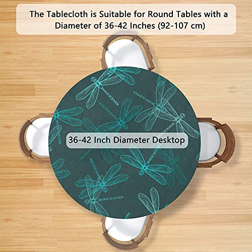 Bardic Dragonfly Fitted Tablecloth Elastic Edge Round Tablecloth For 36-42In Polyester Round Table Durable Waterproof And Stain Resistant Polyester For Outdoor And Indoor #TOP1