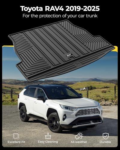 Image of 3W Cargo Liner Fit for Toyota RAV4 2019-2025 Hybrid and Gasoline (Not for Prime), TPE All Weather Custom Fit Trunk Mat for Toyota RAV4 Full Set Car Mats, Black