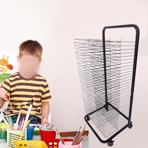 35-Tier Art Suszenie z kółkami, ruchoma półka do przechowywania do studia, Regulowane warstwy do akwarelowych farb akrylowych i rysunków, wentylowana rama żelaza, kompaktowa konstrukcja dla szkół i uż