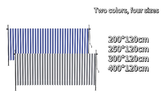 HENGMEI Klemmmarkise Balkon Markise Einziehbar Balkonmarkise Sonnenschutz ohne Bohren höhenverstellbar (250 x 120 cm, Blaue und Weiße Streifen) Garten