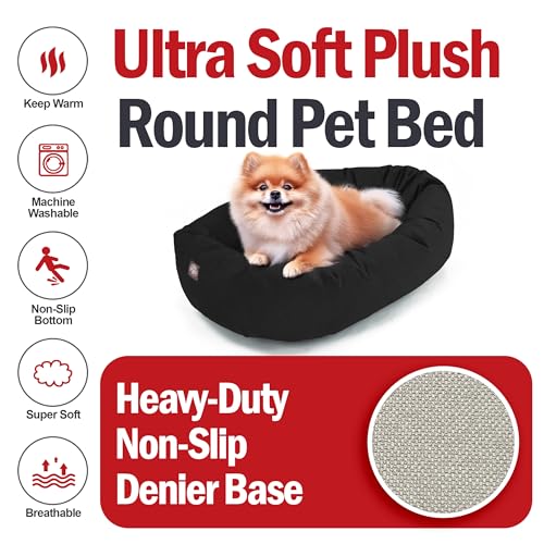Image of Majestic Pet 24 Inch Suede Calming Dog Bed Washable - Cozy Soft Round Dog Bed with Spine Support for Dogs to Rest Their Head - Fluffy Donut Dog Bed 24x19x7 (Inch) - Round Pet Bed Small - Black (2025)