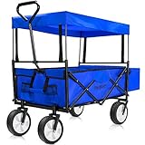 Deuba Bollerwagen faltbar klappbar bis 100kg Handwagen mit Dach Faltwagen Tragkraft Klappbollerwagen blau