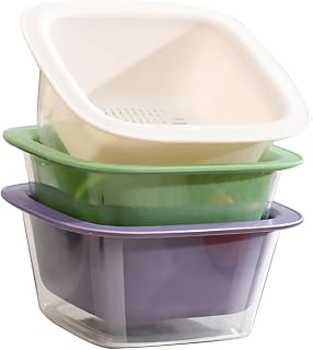 3PCS Kitchen Strainer Bowl Plastic Vegetable Fruit Washing Basket Detachable Draining Colander for Efficient Cleaning Mixing and Draining