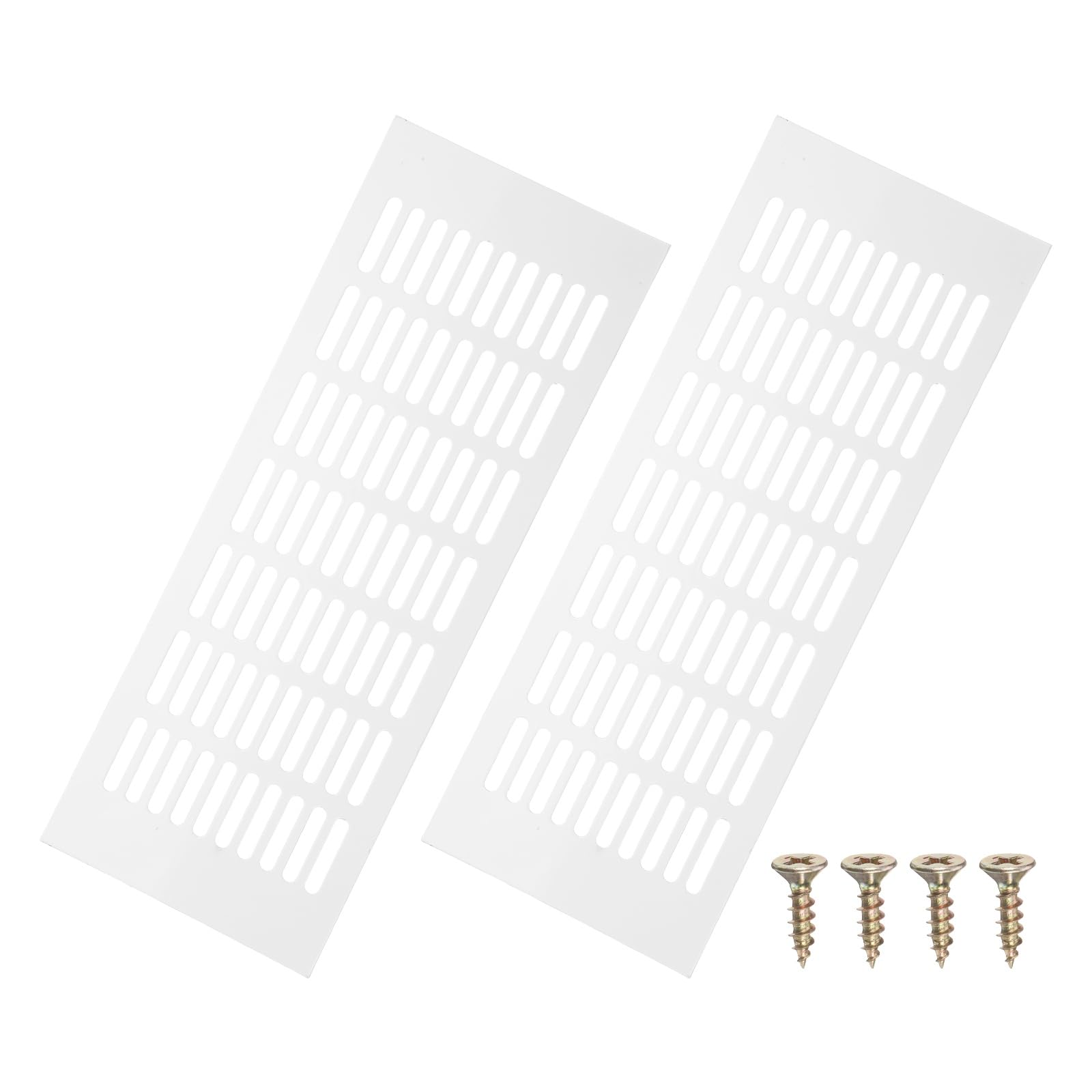 PATIKIL 2 Pcs 16 x 6 Inch Door Air Vent Cover, Aluminum Grille Ventilation Cover with Mounting Screws for Cabinet Wardrobe Ceiling Door, White