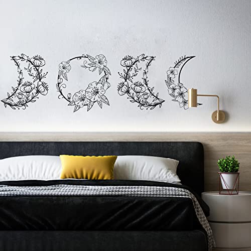 SUPERDANT Moon Phase Wall Decals Flower Vine Wall Stickers Corn Poppy Moon Shape Art Decor Window Cling Decals for Girl's Room Study Room Living Room Bedroom Decoration Black