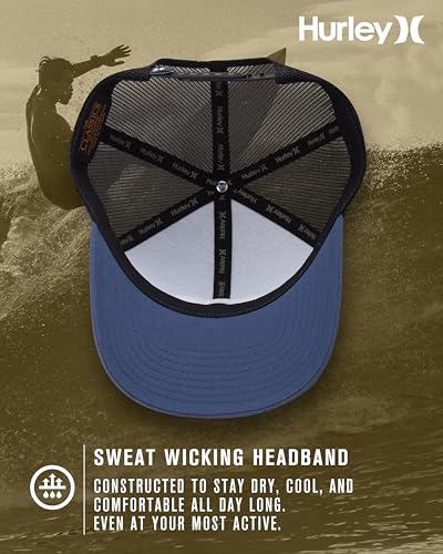 Image of Hurley Men's Trucker Hat - Curved Bill Regular Fit Left Coast Baseball Cap for Men - Snap Back Mesh Panel Ball Cap
