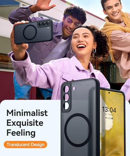 Image of CANSHN Designed for Samsung Galaxy S22 Case [Full Camera Protection] [Compatible with MagSafe] Translucent Matte Shockproof Protective Phone Cover 6.1 Inch - Black