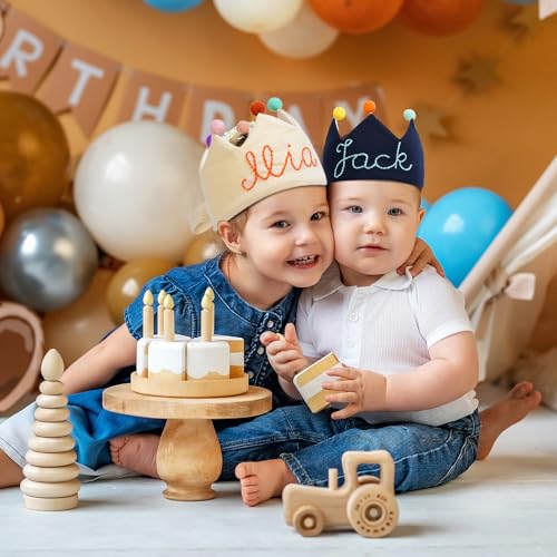 Personalized Hand Embroidered Crown Custom 1st First Birthday Crown Hats For Baby Kid Birthdays Fit All Ages3