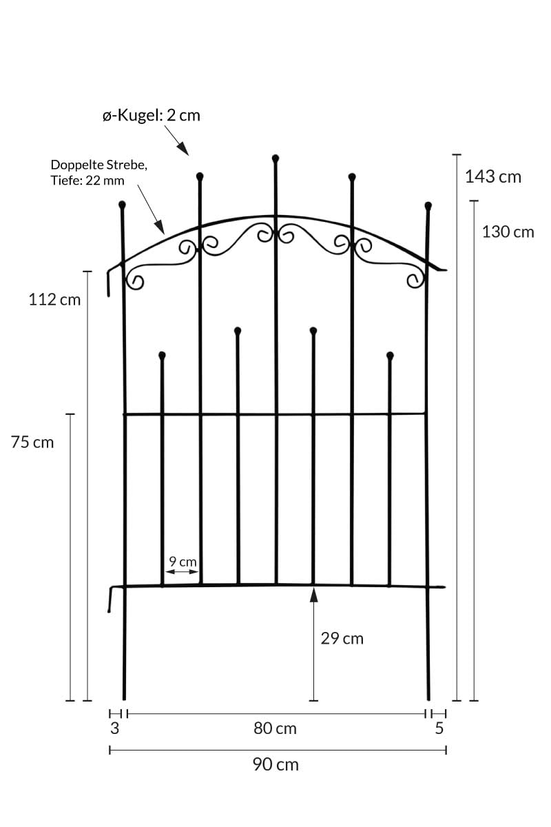 KUHEIGA Beetzaun Metall Steckzaun Feuerverzinkt Breite 90cm verlängerbar Metallzaun Zaunelement