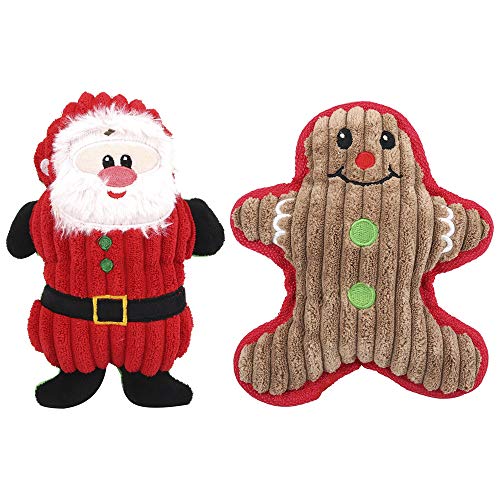 Takefuns - Set di 2 Giocattoli di Natale per Cani Che squittisce, Giocattolo da Masticare per Cuccioli, Babbo Natale, Decorazione da Tavolo per Animali Domestici