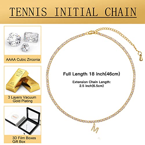 14K Yellow Gold Plated Cubic Zirconia Initial A Necklace | Letter Tennis Chain Necklaces For Women #TOP4