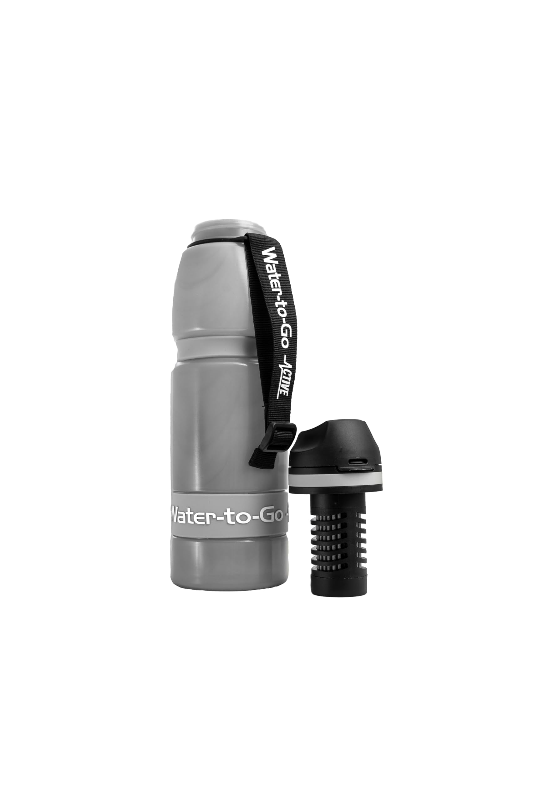 WATER TO GO Botella de agua Active 100 con filtro 3 en 1, 1,0 litros, material de caña de azúcar, 193 g, probado en laboratorio, elimina el 99,9999% de contaminantes, Cloud Silver