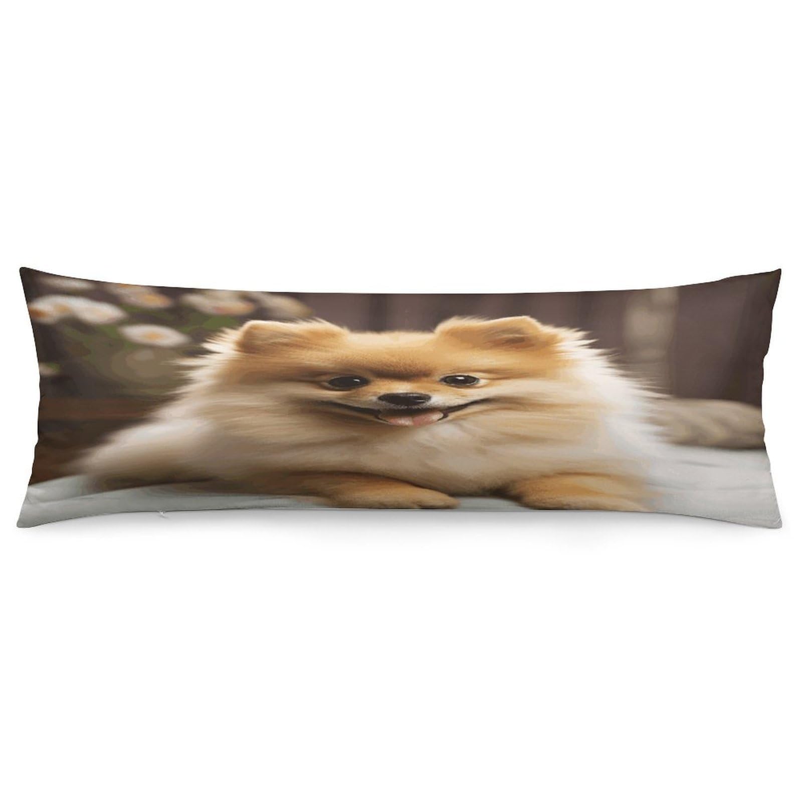 Cute Pomeranian Dog Pillowcase Long Body Pillow Cover Soft Decorative Body Pillow Case Breathable Large Pillowcase Cute Cozy Pillow Protector for Bed Sofa Couch Room 18.9 X 53 Inch