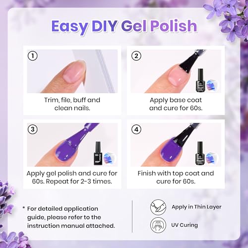 Image of Beetles Purple Gel Polish Set - Lalic Reverie Collection, Purple Blue Summer Colors Gel Trendy Colors Soak Off LED Nail Gel Manicure Kit for DIY at Home Salon | 6 purple and blue gel colors for trendy fall manicures and nail art; soak off and cure with a UV /LED lamp.