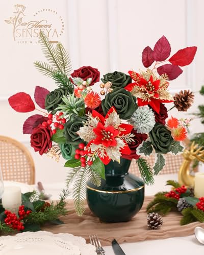 Senseya-Artificial-Christmas-Flowers-Poinsettia-Combo-Set-Mix-Silk-Flowers-Fake-Roses-with-Stems-for-DIY-Tree-Ornaments-Xmas-Wreath-Floral-Arrangements-Centerpieces-Home-Christmas-Decorations Senseya Artificial Christmas Flowers Poinsettia Combo Set Mix Silk Flowers Fake Roses with Stems for DIY Tree Ornaments Xmas Wreath Floral Arrangements Centerpieces Home Christmas Decorations
