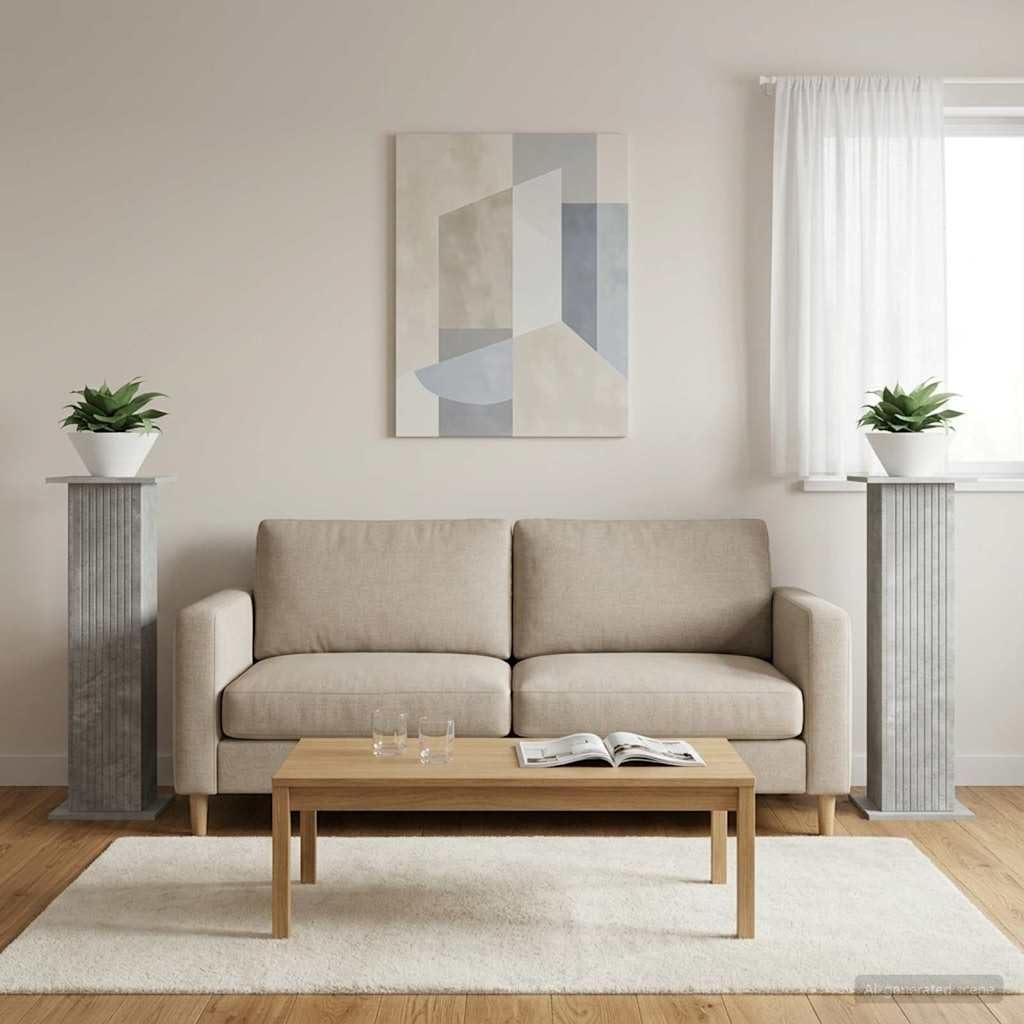 Support pour plantes gris béton en bois à plusieurs étages pour décorer le salon